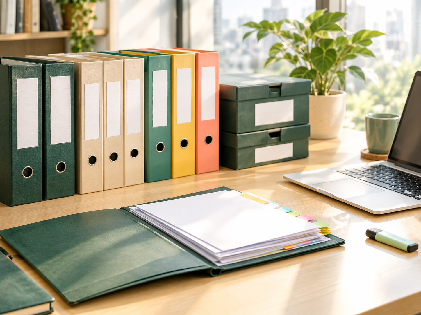 Organised case files on a desk