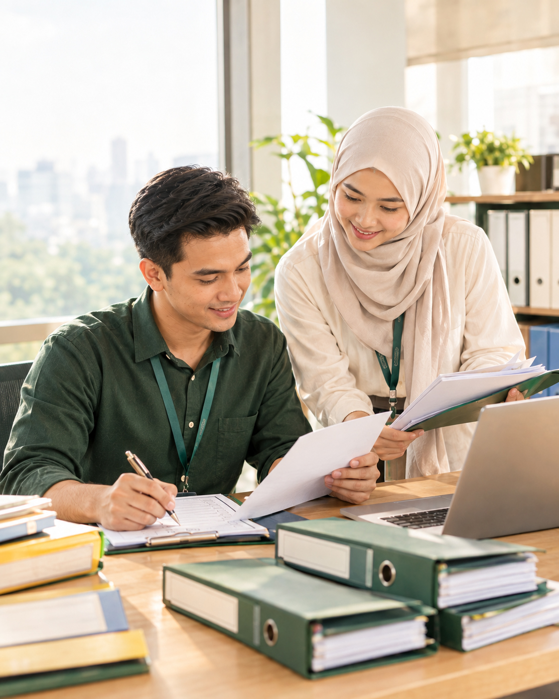 Young auditors organising working papers